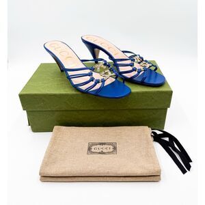 Gucci Isa GG Crystal Leather Sandals Low Heel Blue EU 39 US 9
